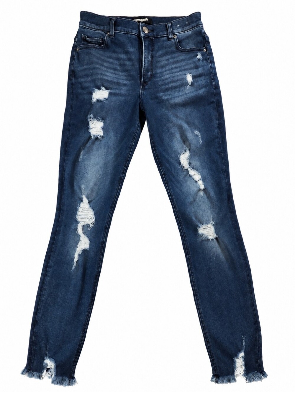 Express Denim Perfect High Rise Ankle Skinny Jeans 8R Distressed Raw Hem